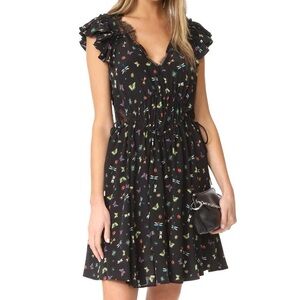 The Kooples Ladybird Black Lace Flutter Sleeves Silk Ladybug Floral Mini Dress
